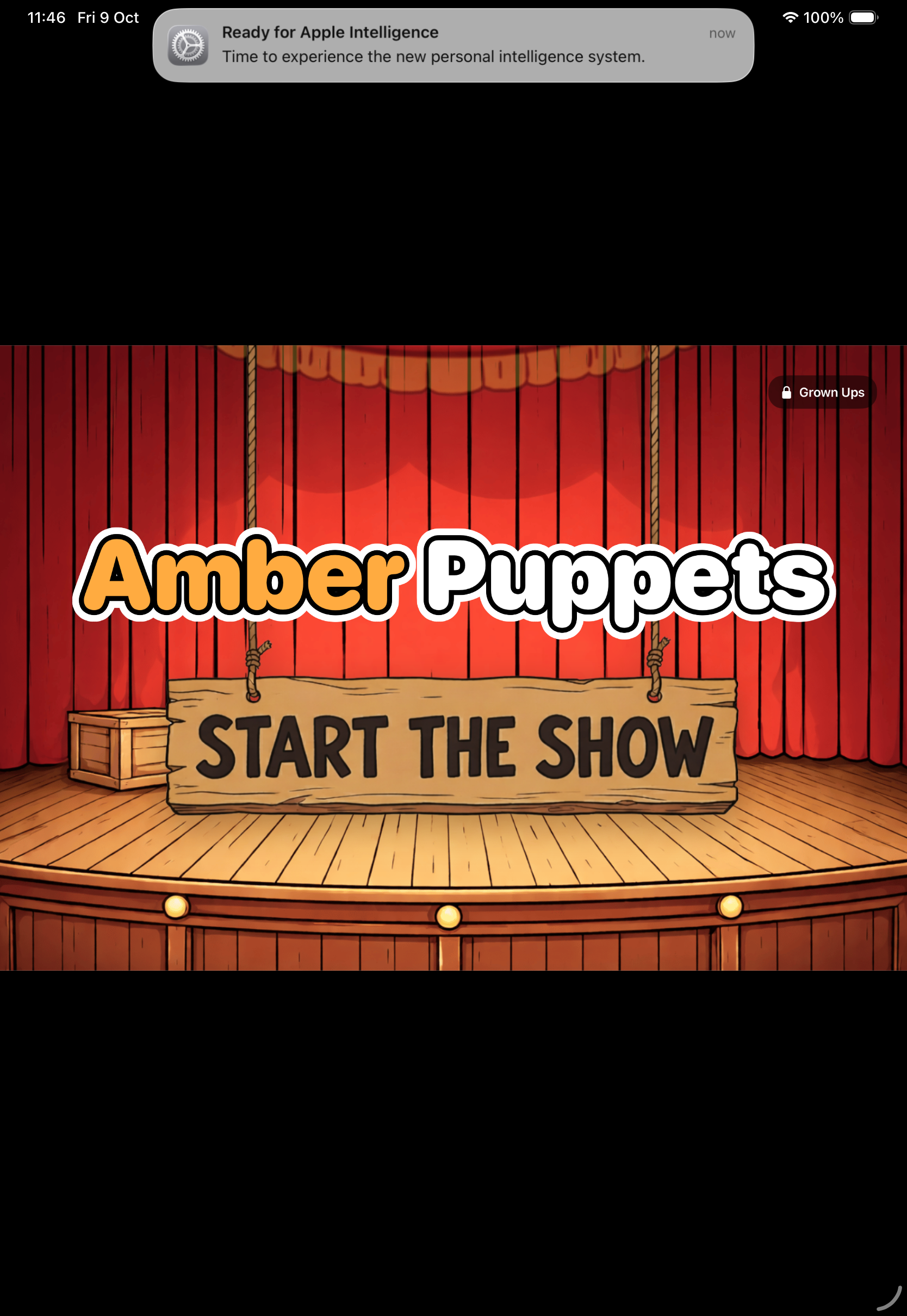 Amber Puppets Start Show Screen